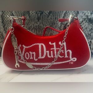 Von Dutch 🔴Red Velvet Rhinestones Purse